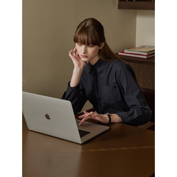 AD&LOVE embroidery basic shirts - navy