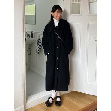 오프닝선샤인 Wool Raglan Single Long Coat Black