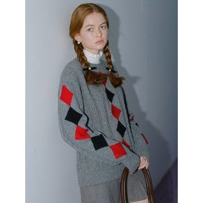 Cest_Rhombus cable sweater_GRAY