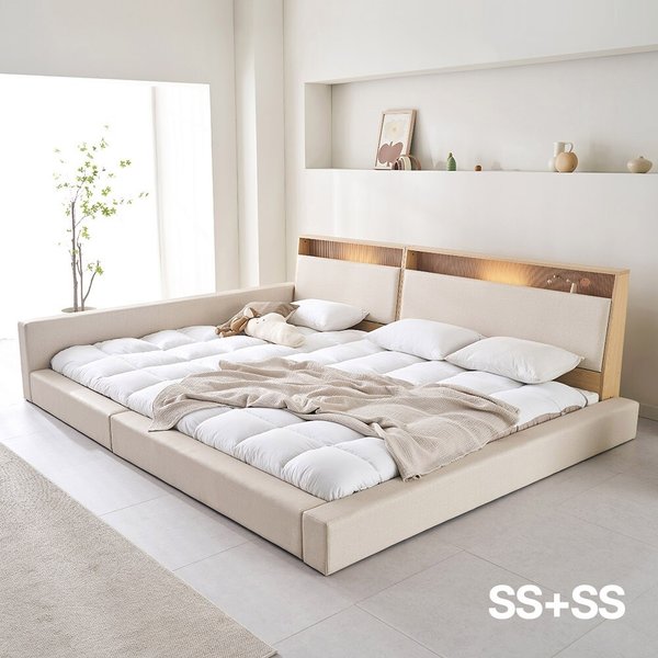 가구 제로업 LED수납헤드 가죽 밸런스 패밀리침대 SS+SS 독립
