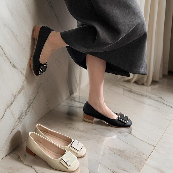[옷자락] 여자 낮은굽 사각앞코 플랫 정장 구두