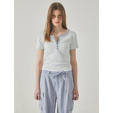 후아유 Ribbed Henry Neck T-Shirt  WHRAF2422F