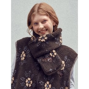 Cozy flower Fleece Muffler MOK201 (Brown)