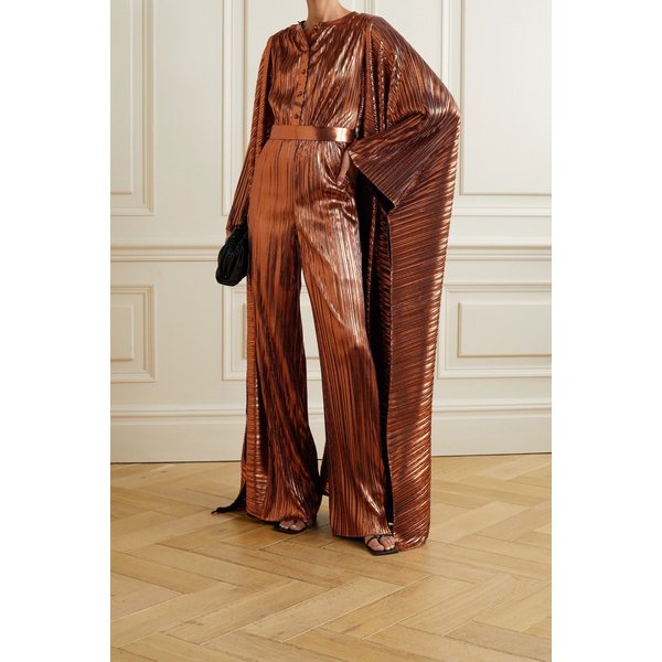 셈셈 Belted Draped Plissé-lamé Jumpsuit 브론즈 6630340699241825