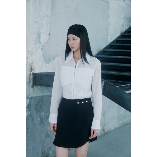 [시흥점] 여성 셔링 포인트 시스루 셔프형 블라우스 (ES2WB960)