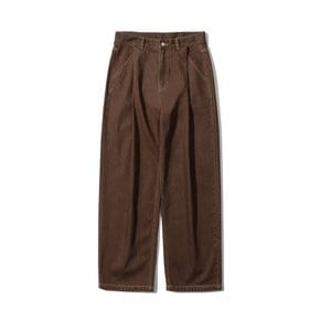 TUCK WIDE DENIM PANTS_BROWN