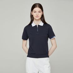 [BOSS GOLF] 여성 골프 카라 배색 쿼터 집업 반팔 폴로 셔츠 네이비(BIMTW221331)