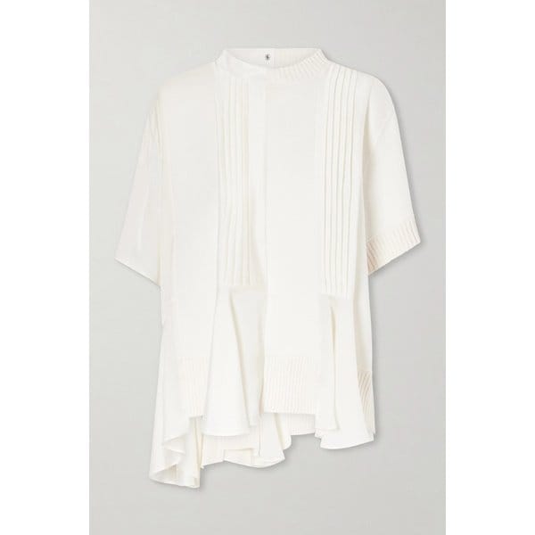 패널 플리츠 러플 시폰 코튼 블렌드 탑 46376663163025251