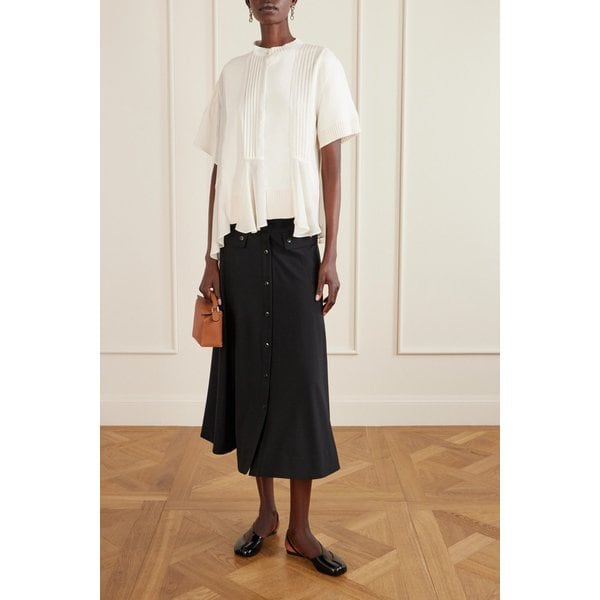 패널 플리츠 러플 시폰 코튼 블렌드 탑 46376663163025251