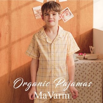 마밤오가닉 오가닉  5부 반팔 아동 주니어 잠옷 파자마 홈웨어 내의 실내복 옐로우체크