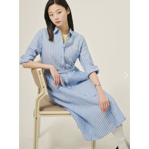 빈폴레이디스 리넨 스트라이프 셔츠 원피스 - 블루 BF5371C01P
