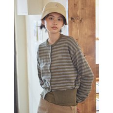 W BUTTON STRIPE CARDIGAN [KHAKI]