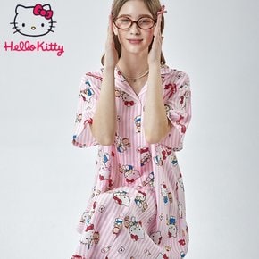 산리오 정품 프리미엄 텐셀 실크 잠옷 반소매  반팔 스트라이프 원피스 HK-4613