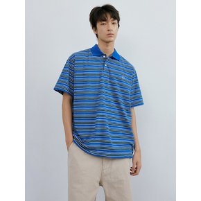 Washed stripe polo 1/2 shirt (blue stripe)