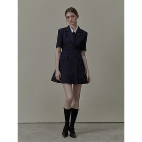 Jenn Pleated half-sleeve suit jacket dress - Navy