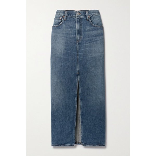 레이프 데님 미디 스커트 미드 데님 1647597311551146