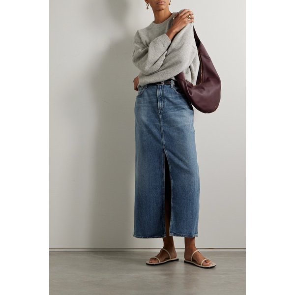 레이프 데님 미디 스커트 미드 데님 1647597311551146