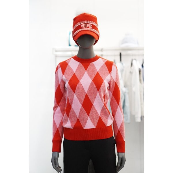 [여주점] 골프웨어 여성 골프 아가일 체크 라운드 방풍 스웨터 TOA02