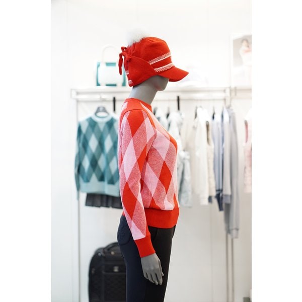 [여주점] 골프웨어 여성 골프 아가일 체크 라운드 방풍 스웨터 TOA02