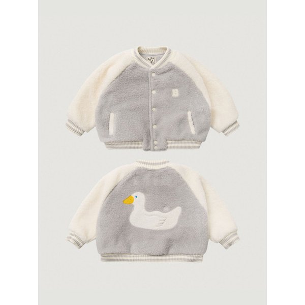 플러피 뽀덕 히트웜 바시티 자켓_MELANGE GRAY