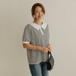 [66-110] 벌리 줄지 세일러 카라 반팔 티
