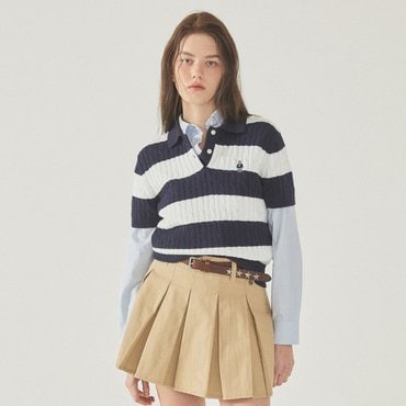 후아유 Steve Collar Cable Short Sleeve Sweater WHKAF3511F