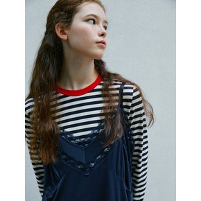 Chain-Needlework Stripe Tee (Navy)