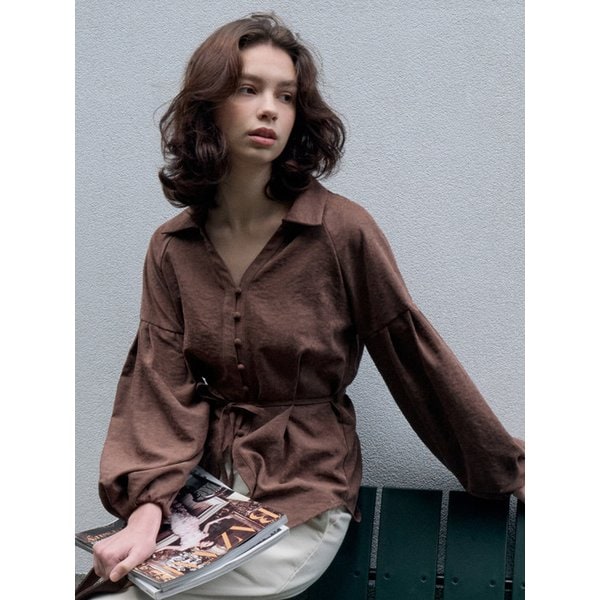 소프트 큐프라 벨티드 블라우스 Brown