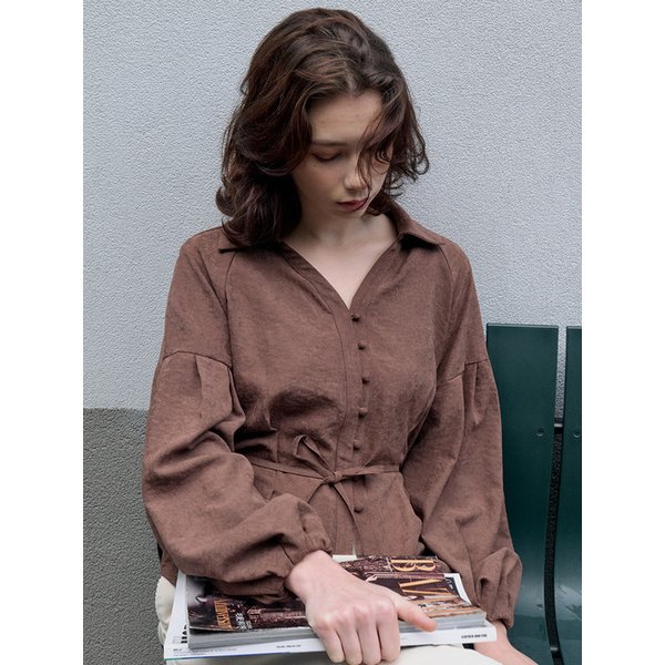 소프트 큐프라 벨티드 블라우스 Brown