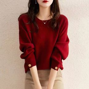 이안 소매 금장버튼 니트_P370525017