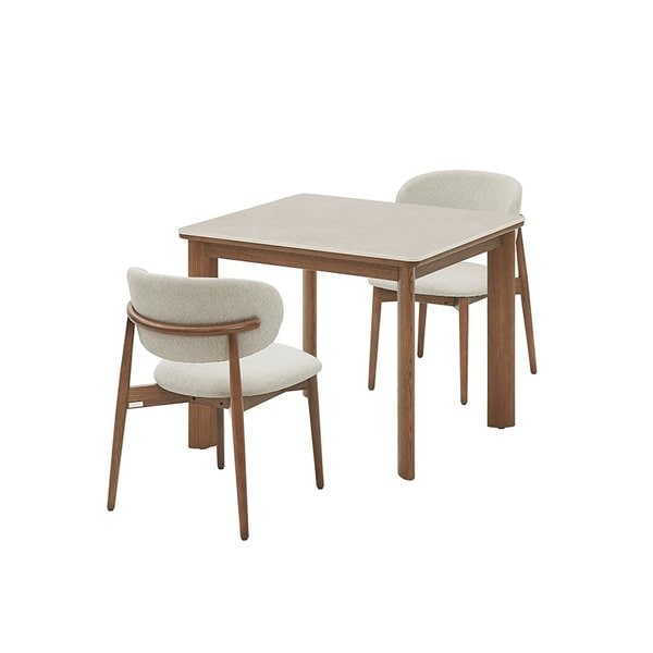 포멜로 세라믹 2인식탁세트_브라운, 패브릭체어2EA (옵션 택1)