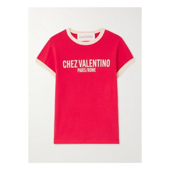 발렌티노 프린트 코튼 저지 티셔츠 레드 1647597350345694