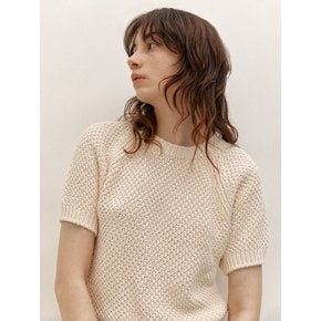 ROUND NECK HALF-SLEEVES KNIT (CREAM)