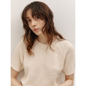 ROUND NECK HALF-SLEEVES KNIT (CREAM)