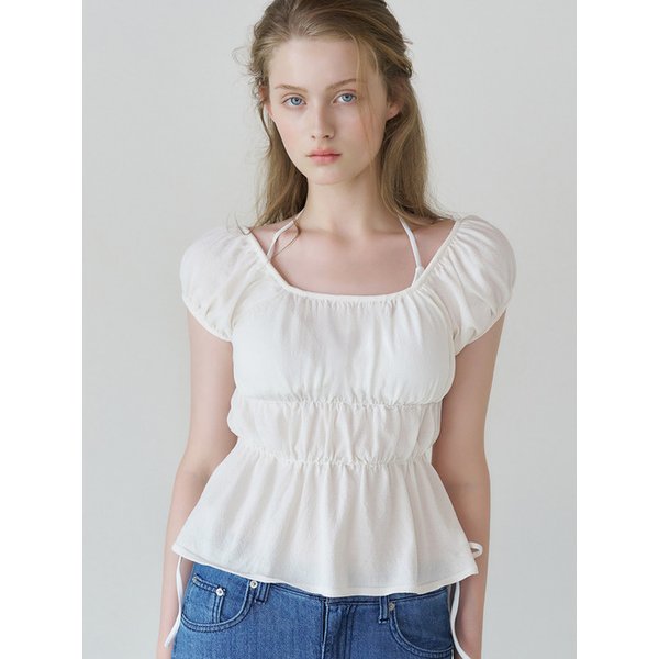 Shirring Knit Half Blouse_3color