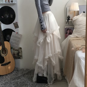 오블리쥬 플럼 샤샤 볼륨 롱스커트2color