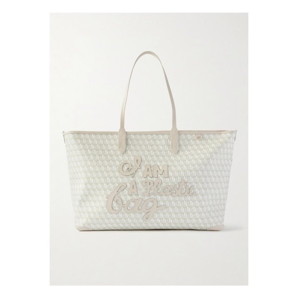 아이 앰 어 플라스틱 백 가죽 트리밍 토트 오프 화이트 46376663162892989