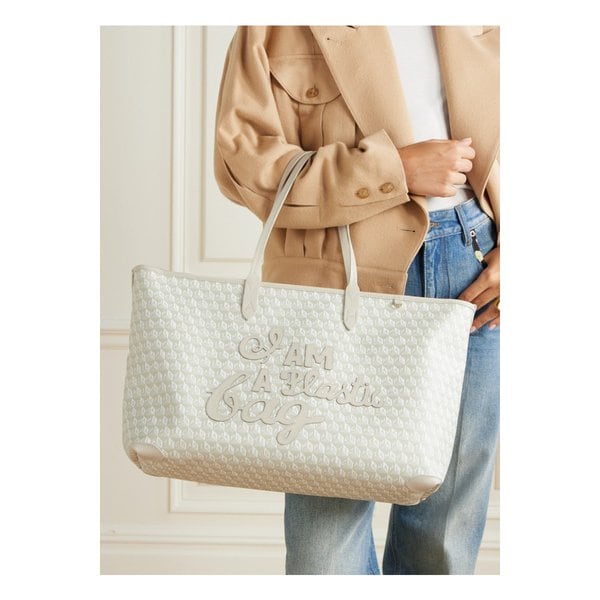 아이 앰 어 플라스틱 백 가죽 트리밍 토트 오프 화이트 46376663162892989