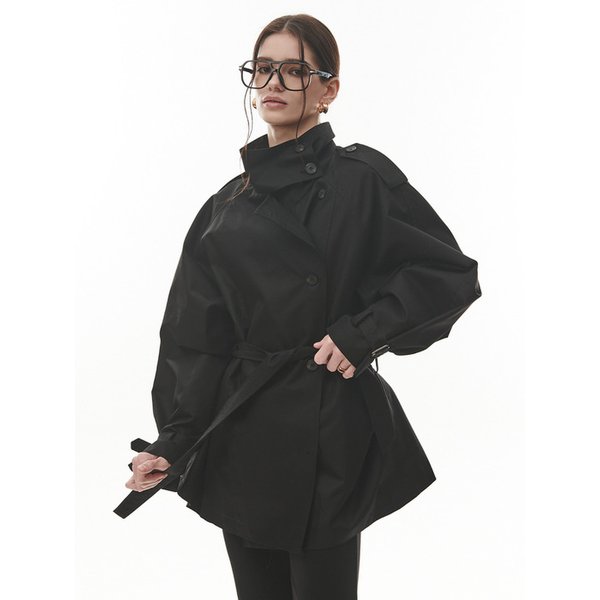Double Trench Half Coat [BLACK]