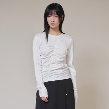 레이브 Shirring T-Shirt in White VW4SE025-01