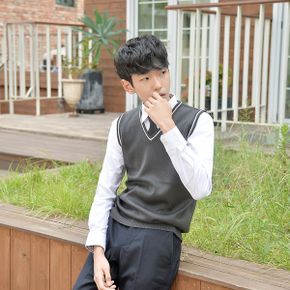 교복몰 보풀방지 그레이 화이트라인 롱교복조끼 남자 _P343223940