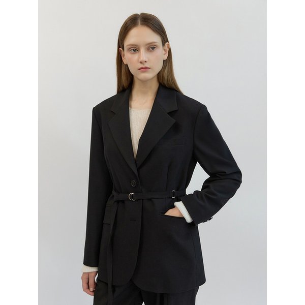Wool Blend Overfit Belted Point Jacket Black AT5JAF038BK