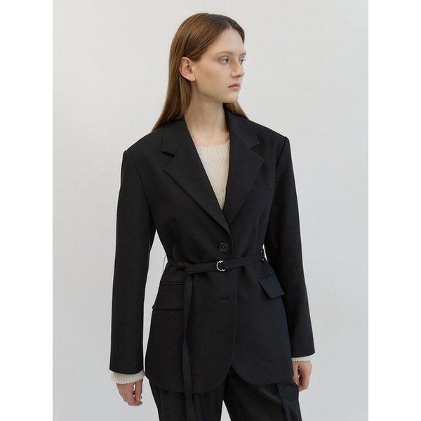 Wool Blend Overfit Belted Point Jacket Black AT5JAF038BK