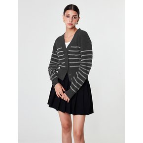 V-neck Striped Cardigan (Charcoal Gray)