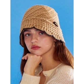 Deep beige knitted bucket hat