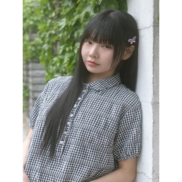 Button Detail Check Shirt _Black