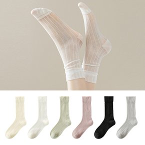 핀프리 자수 펀칭 시스루 여성 중목 양말 6color