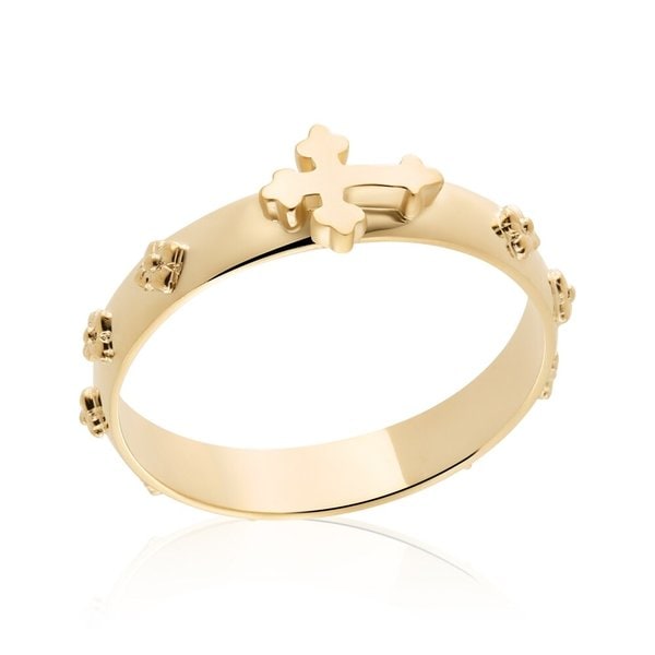 [비앤비골드] *세례명무료각인* 18K 엔틱 그리스도 십자가 묵주반지 SHR38369