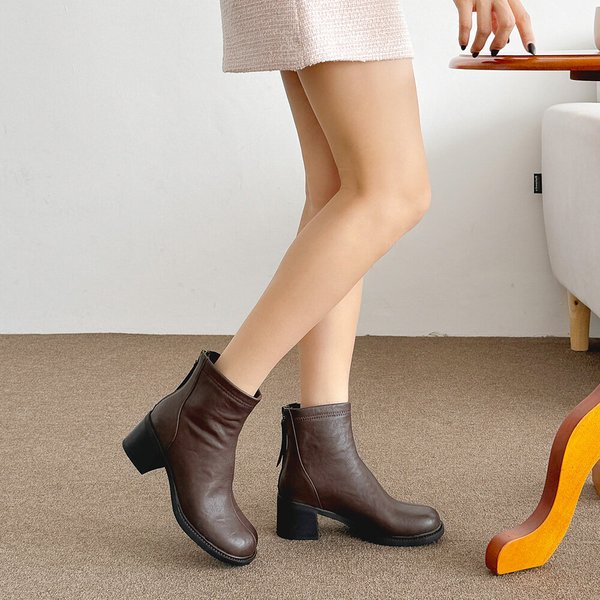 심플 라운드토 기모 앵클부츠 LSLE2542