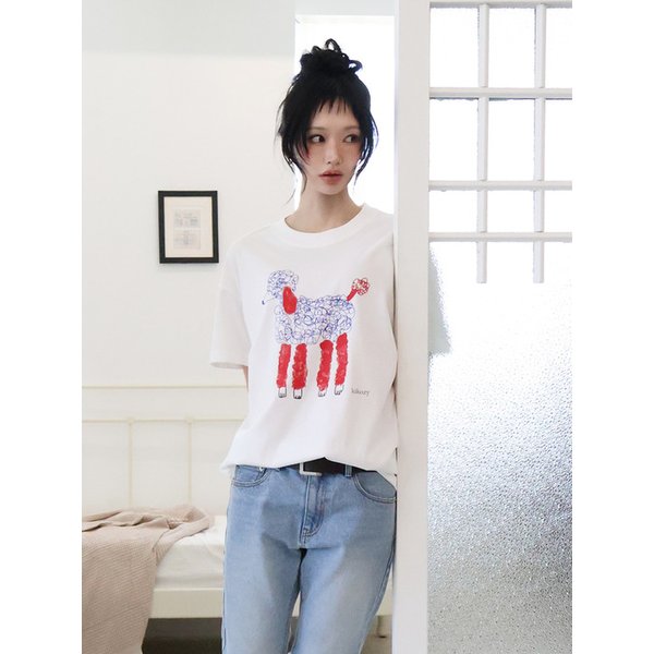 Poodle Printing T-shirt_White